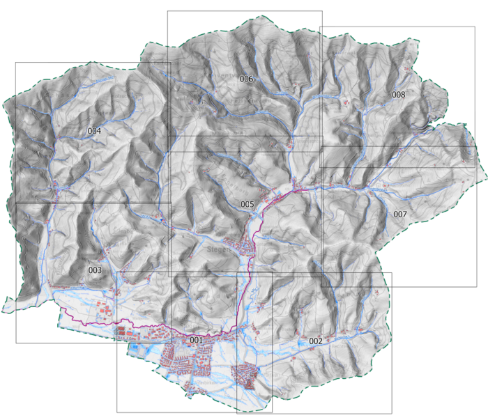 bersicht der Gefahrenkarte fr das Gemeindegebiet Stegen (8 Kartenausschnitte)